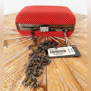 NWT bebe Red Minaudiere Bag with Gunmetal Skinny Chain Strap
